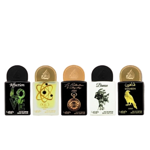 SET LATTAFA PRIDE X0.67 OZ (5PC )AFFECTION/THARWAH GOLD/WATCH1505/BREEZE/SHAHEEN GOLD